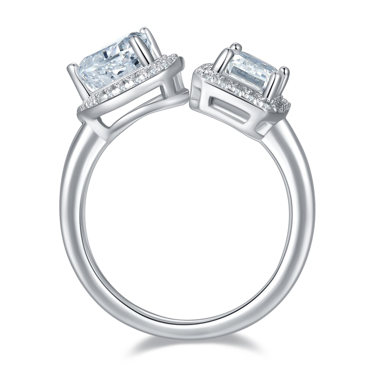 Heart Ice Flower Cut AND Rectangular Moissanite 925 Silver Plated Platinum Women's Ring 1 Carat D-Class